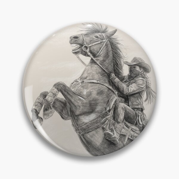 Item preview, Fearless Cowgirl on Rearing Horse – Black and White Pencil Western Art designed and sold by kolonjArt.