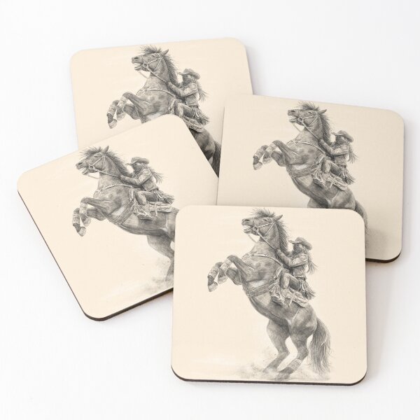Item preview, Fearless Cowgirl on Rearing Horse – Black and White Pencil Western Art designed and sold by kolonjArt.