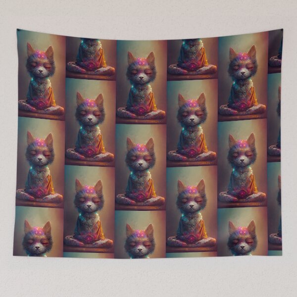Item preview, Meditating Cat with Rainbow Chakras - Spiritual and Colorful Design designed and sold by Hipatye26.
