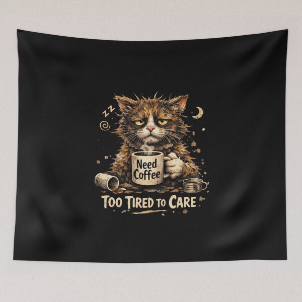 Item preview, disheveled cat with coffee cup designed and sold by Nasihasi.
