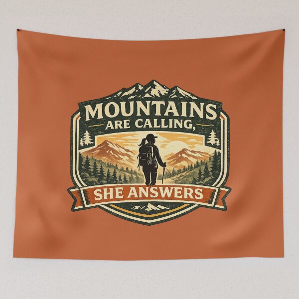 Item preview, Female Hiking – The Mountains Are Calling, She Answers designed and sold by Ivy-Triggs.