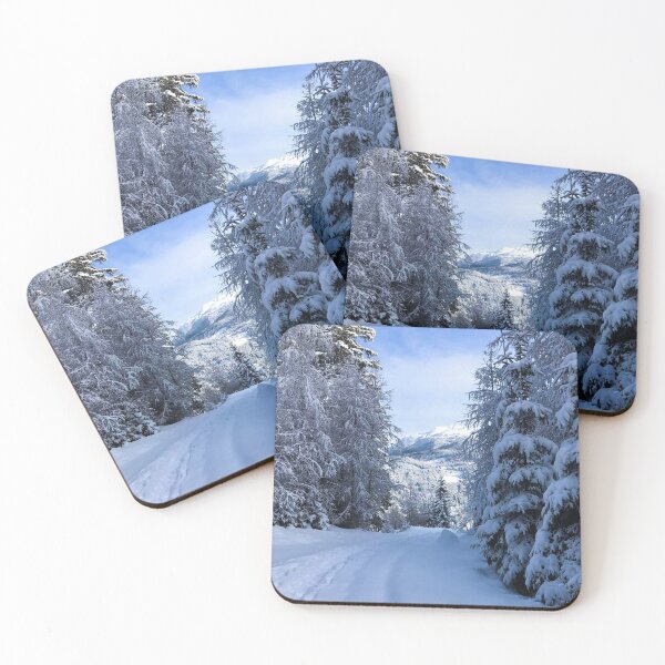 Item preview, Snowy Alpine Forest Path with Mountain View designed and sold by MatthewHeights.