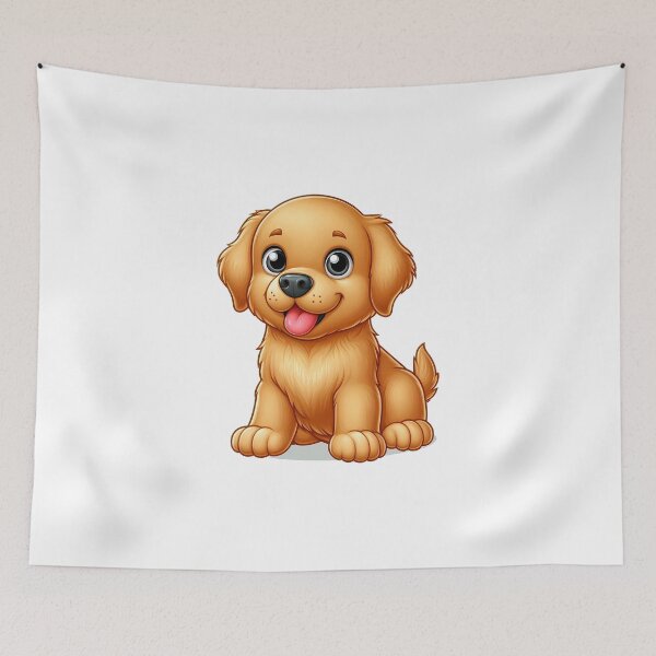 Item preview, Adorable golden puppy with big eyes, playful expression, and a wagging tail, exuding joy and innocence. designed and sold by cave-canvas.