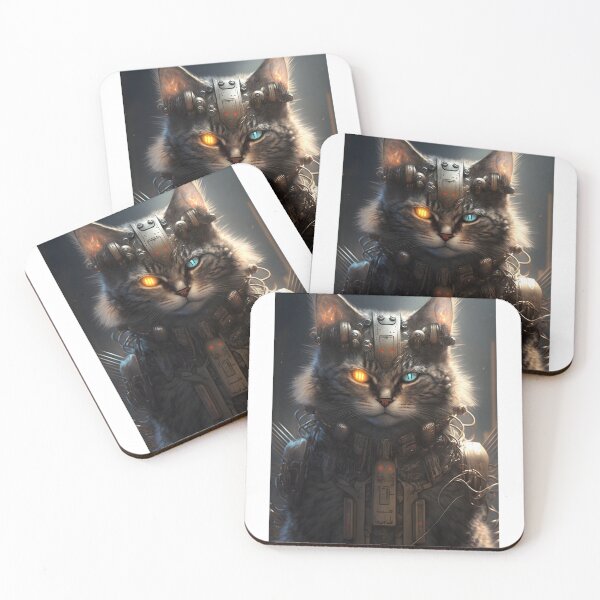 Item preview, Cyber Cat with Different Eyes - Futuristic Technological Design designed and sold by Hipatye26.