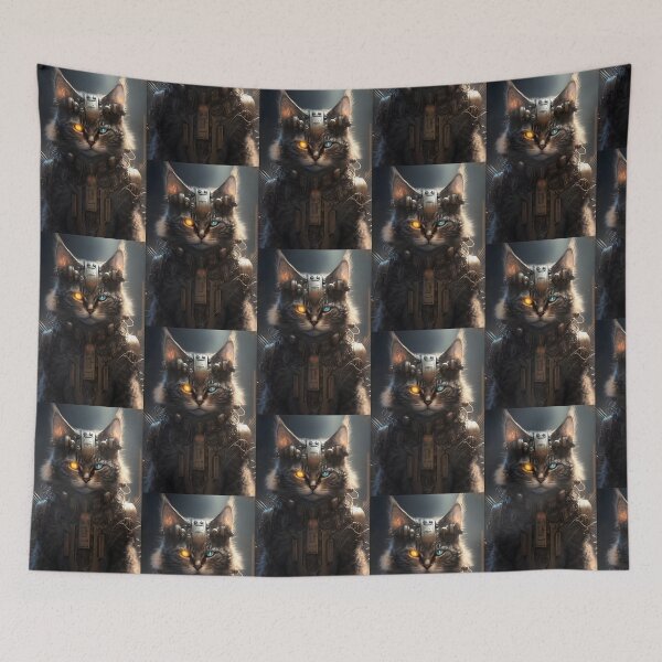 Item preview, Cyber Cat with Different Eyes - Futuristic Technological Design designed and sold by Hipatye26.
