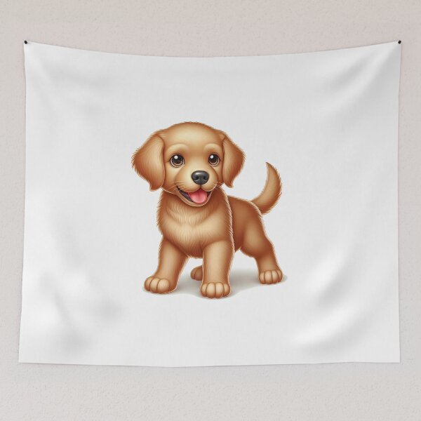 Item preview, A cheerful golden retriever puppy with big eyes and a playful expression, perfect for children's illustrations. designed and sold by cave-canvas.
