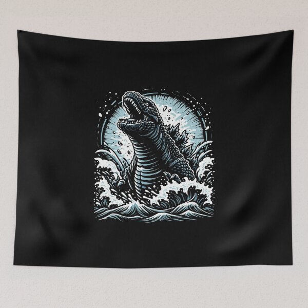 Item preview, Dramatic illustration of a roaring monster emerging from turbulent ocean waves, showcasing power. designed and sold by beast-net.
