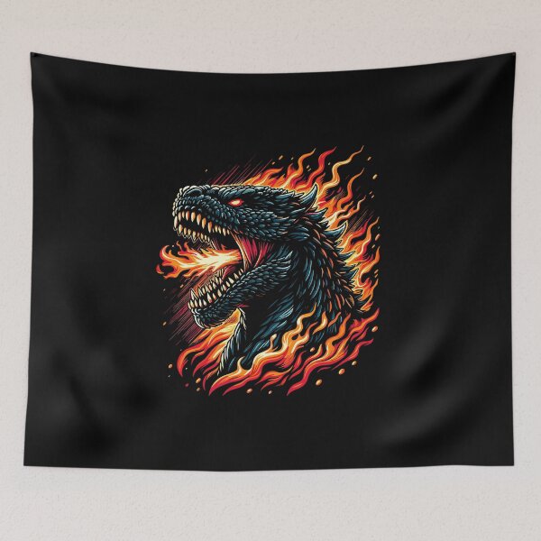 Item preview, Fierce dragon-like creature breathing fire, surrounded by intense flames, showcasing power and ferocity. designed and sold by beast-net.