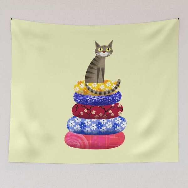 Item preview, Tabby Cat on Colourful Cushions designed and sold by Andrew  Hitchen.