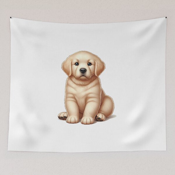 Item preview, Adorable golden retriever puppy sitting with a gentle expression and fluffy coat. designed and sold by cave-canvas.
