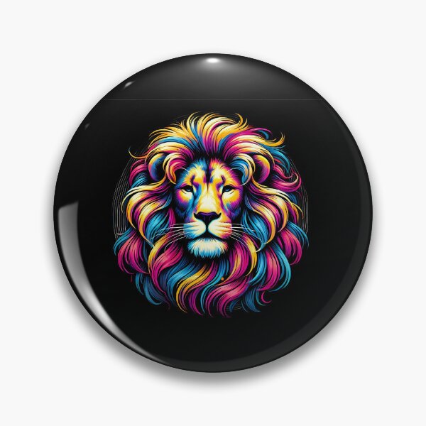 Item preview, Vibrant and colorful lion head illustration with flowing mane in pink and blue tones. designed and sold by beast-net.