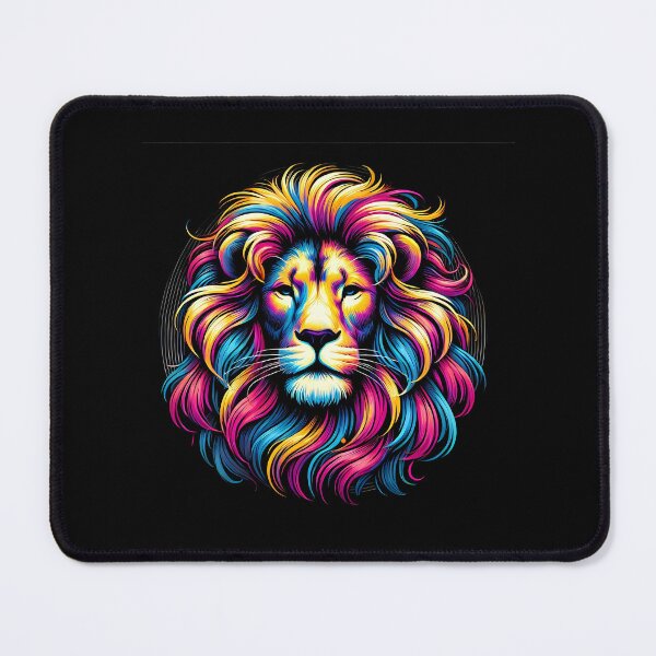 Item preview, Vibrant and colorful lion head illustration with flowing mane in pink and blue tones. designed and sold by beast-net.