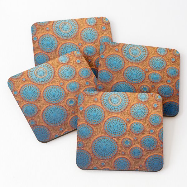 Item preview, Aboriginal Inspired Art - Blue Circles on Orange designed and sold by GrinGalore.