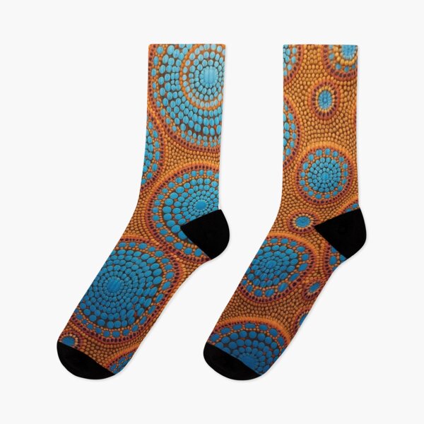 Item preview, Aboriginal Inspired Art - Blue Circles on Orange designed and sold by GrinGalore.