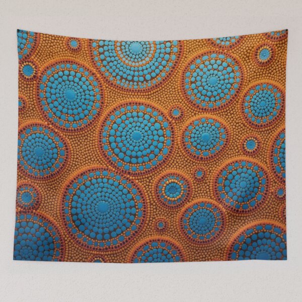 Item preview, Aboriginal Inspired Art - Blue Circles on Orange designed and sold by GrinGalore.