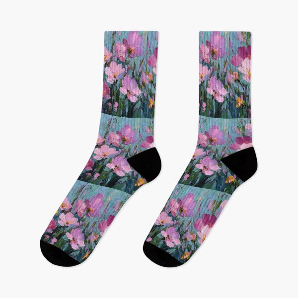 Item preview, Abstract Pink Wildflowers on Blue Background designed and sold by daila70.