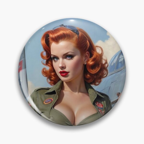 Item preview, Vintage 1940s Pin Up Girl Navy Fighter Plane WWII Nose Art Redhead Bombshell designed and sold by MissSaylor.