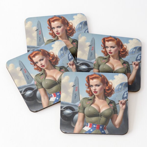 Item preview, Vintage 1940s Pin Up Girl Navy Fighter Plane WWII Nose Art Redhead Bombshell designed and sold by MissSaylor.