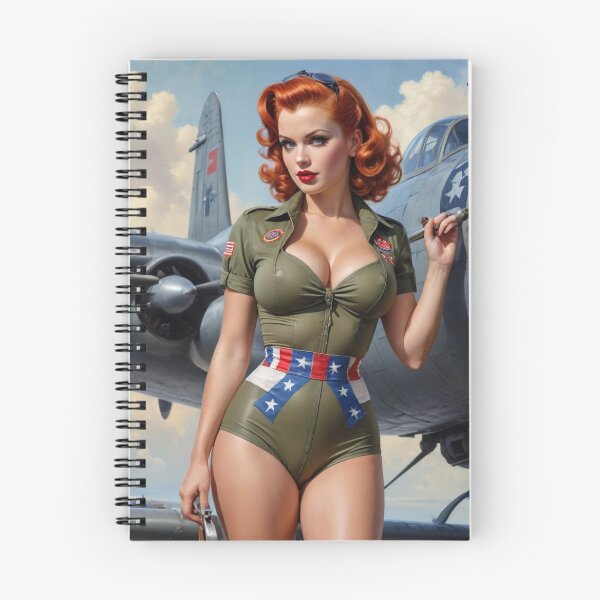 Item preview, Vintage 1940s Pin Up Girl Navy Fighter Plane WWII Nose Art Redhead Bombshell designed and sold by MissSaylor.