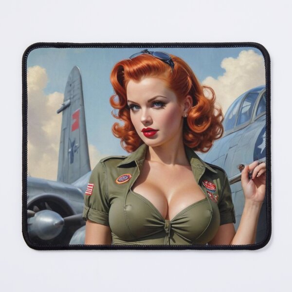Item preview, Vintage 1940s Pin Up Girl Navy Fighter Plane WWII Nose Art Redhead Bombshell designed and sold by MissSaylor.