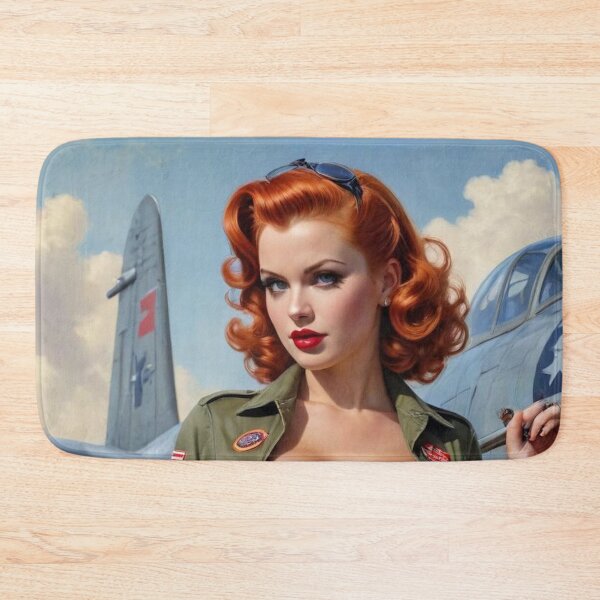 Item preview, Vintage 1940s Pin Up Girl Navy Fighter Plane WWII Nose Art Redhead Bombshell designed and sold by MissSaylor.