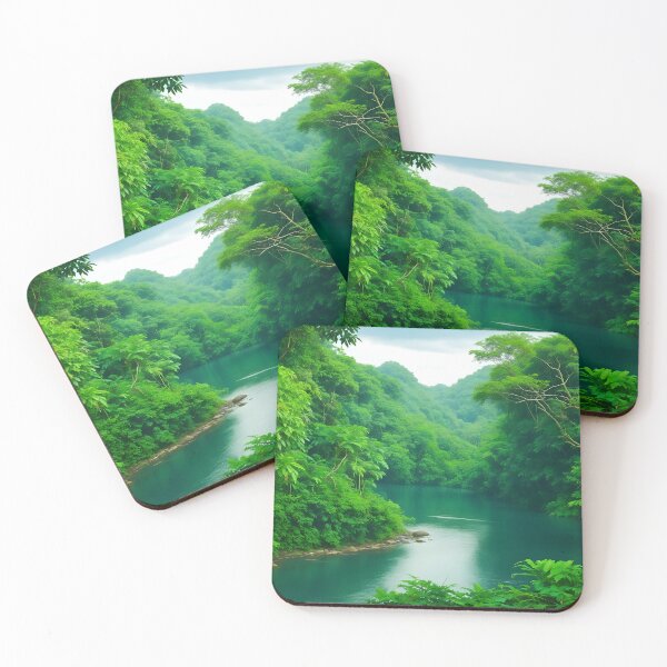 Item preview, Serene Jungle River Fantasy Illustration – Lush Rainforest Art designed and sold by PrithviApparels.