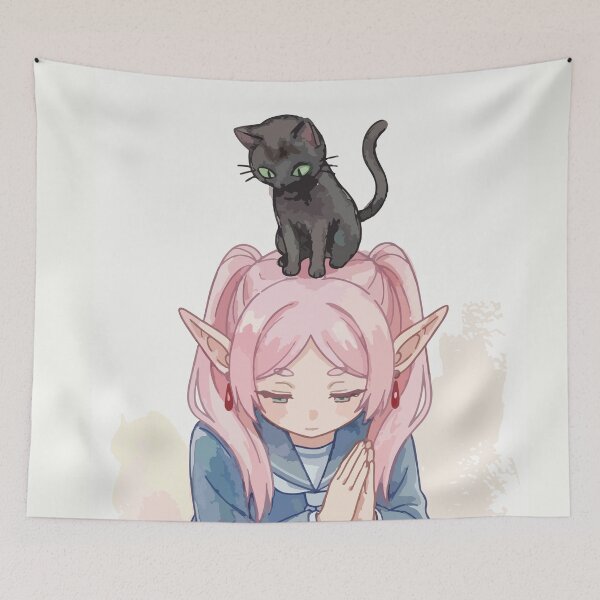 Item preview, Kawaii Anime Elf Girl with Black Cat on Head designed and sold by RosetteArtists.