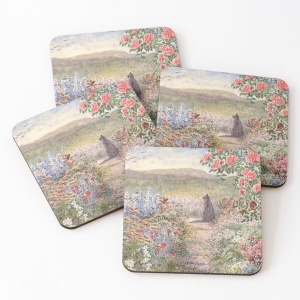 Item preview, Tabby cat sits in garden of flowers looking out over the countryside designed and sold by SusanAlisonArt.