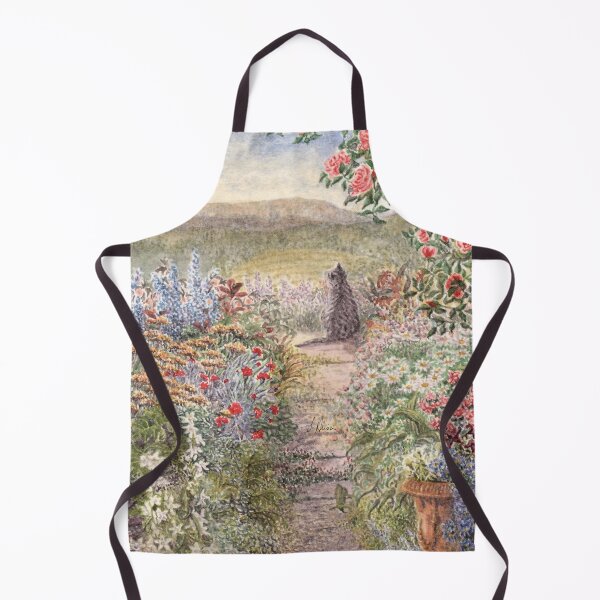Item preview, Tabby cat sits in garden of flowers looking out over the countryside designed and sold by SusanAlisonArt.