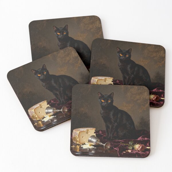 Item preview, Black Cat Still Life - Baroque Oil Portrait designed and sold by PictorialWhimsy.