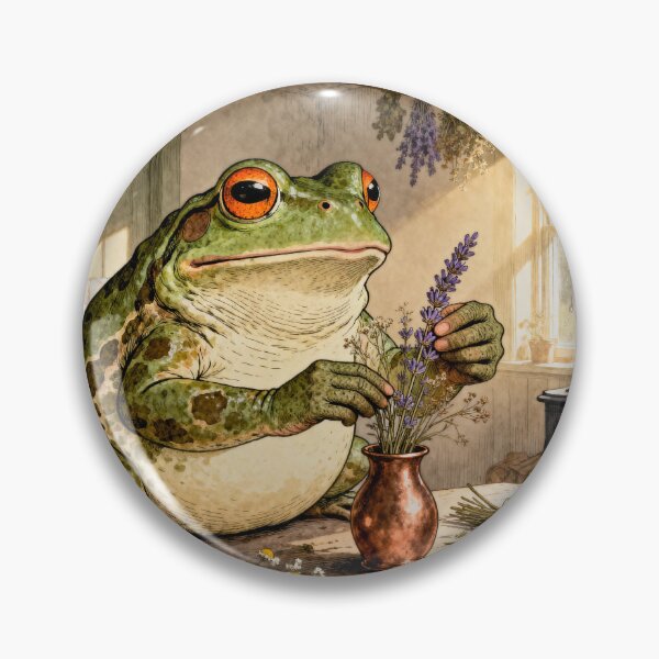 Item preview, Flower Arranging Frog - Cottagecore Kitchen Art designed and sold by PictorialWhimsy.