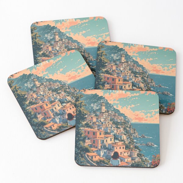 Item preview, Quiet Horizons of Positano – Retro Anime Girl Travel Illustration designed and sold by JacksoonLester.
