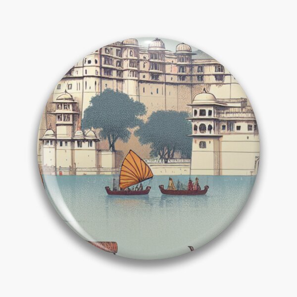 Item preview, Udaipur India Japanese Ukiyo-e Print Lake Pichola City Palace Edo Style Woodblock Art designed and sold by Vandy Fullam.