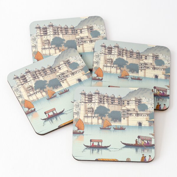 Item preview, Udaipur India Japanese Ukiyo-e Print Lake Pichola City Palace Edo Style Woodblock Art designed and sold by Vandy Fullam.