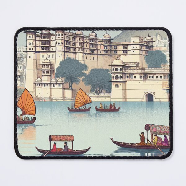 Item preview, Udaipur India Japanese Ukiyo-e Print Lake Pichola City Palace Edo Style Woodblock Art designed and sold by Vandy Fullam.