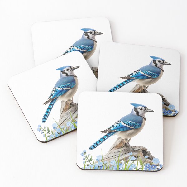 Item preview, Blue Jay On An Old Log In A Wildflower Meadow  designed and sold by Rockyctees.