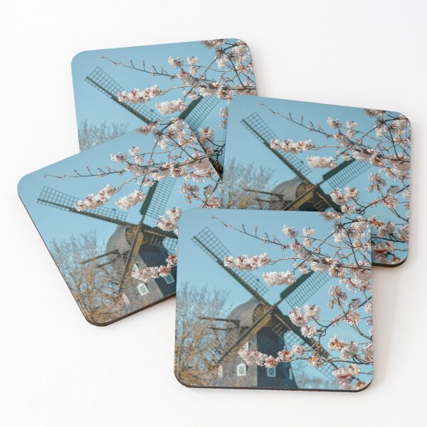 Item preview, Spring Windmill with Cherry Blossoms – European Travel Photography Print designed and sold by tiazre.