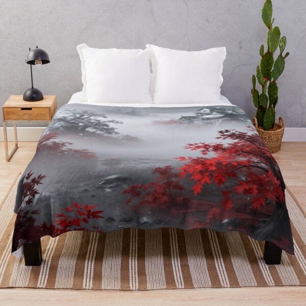 Item preview, Mystic Japanese Garden Scene with Red Maple and Foggy Atmosphere designed and sold by FotoworldEdel.