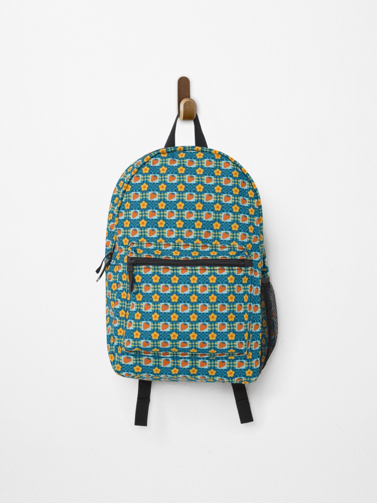 Thumbnail 1 of 3, Backpack, Retro Strawberry Flower Checker Pattern designed and sold by UniqueDesign751.