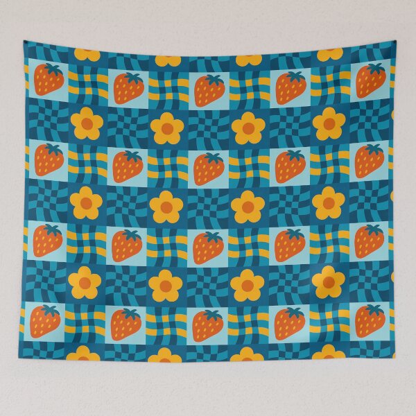 Item preview, Retro Strawberry Flower Checker Pattern designed and sold by UniqueDesign751.