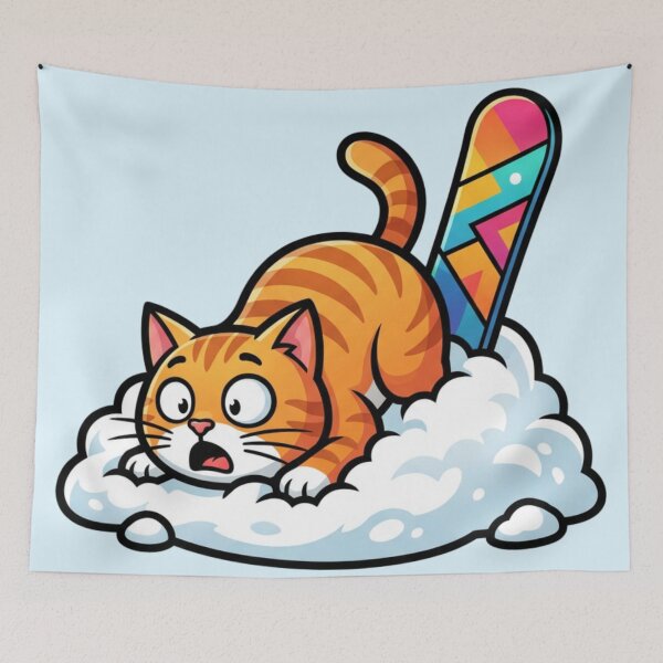 Item preview, Funny Shocked Snowboarding Cat - Epic Winter Fail designed and sold by HappySproutArt.