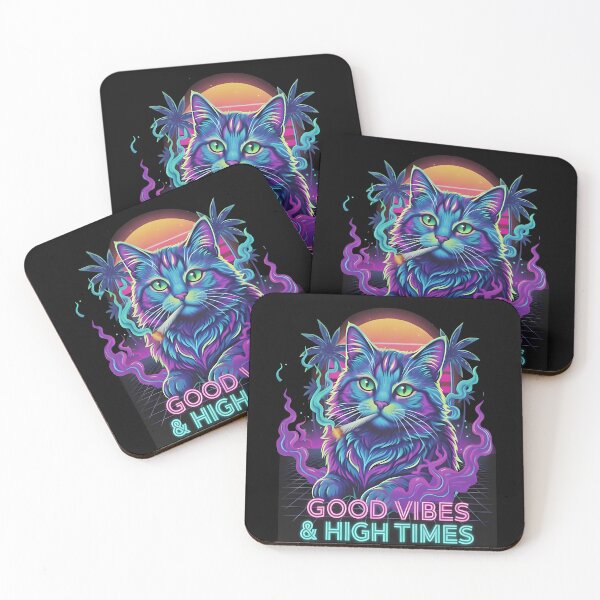 Item preview,  Space cat with neon palms and sunset designed and sold by VelayaArt.
