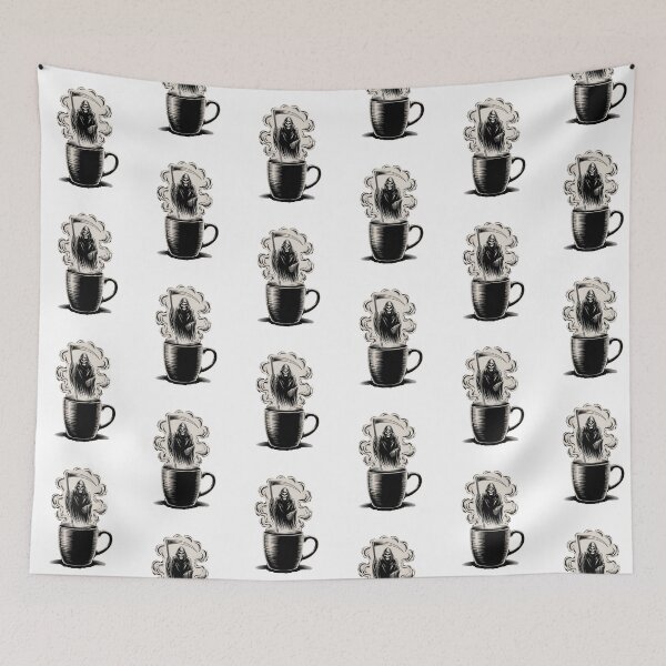 Item preview, Grim Reaper In Coffee Cup Vintage Illustration designed and sold by Aesthetic Art.