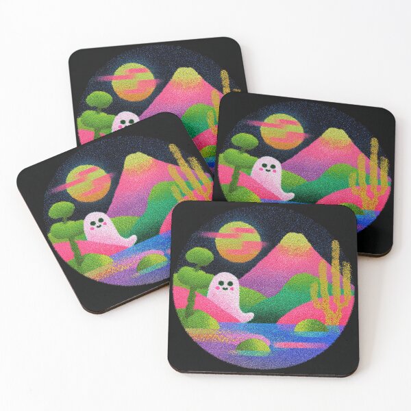 Item preview, Kawaii Ghost Vaporwave Night Landscape designed and sold by bubblegoth.