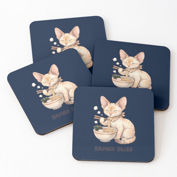 Item preview, Ramen Bliss Devon Rex Cat Eating Noodles Cute Kawaii Art designed and sold by ViviNyks.