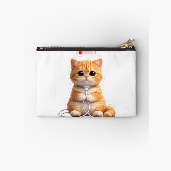 Item preview, Low Battery Cat Charging Itself – Funny Tech Kitty Sticker designed and sold by VibeVauilt.