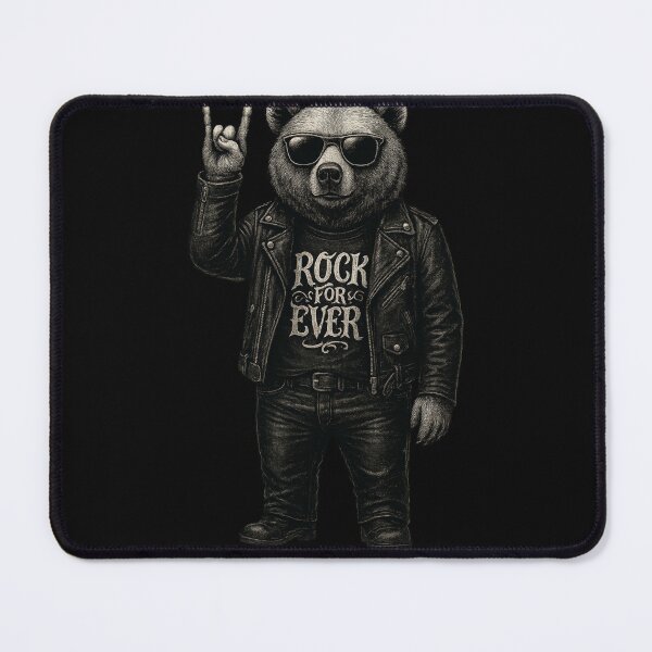 Item preview, Rock Forever Bear – Cool Bear in Sunglasses and Leather Jacket Throwing Metal Hand Sign designed and sold by Daagath.