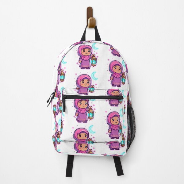 Item preview, Cute Pixel Art Ramadan Girl - Pink Hijab & Neon Lantern Sticker designed and sold by RonyMady.