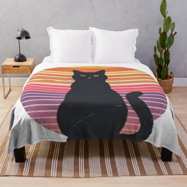 Item preview, Black Cat Retro Sunset Vintage 80s Style Art designed and sold by HappyBeanStudio.