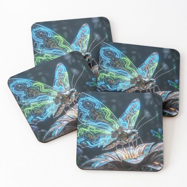 Item preview, Cyber Monarch - Neon Blue & Green Mech Butterfly designed and sold by Neon Nature Studio.